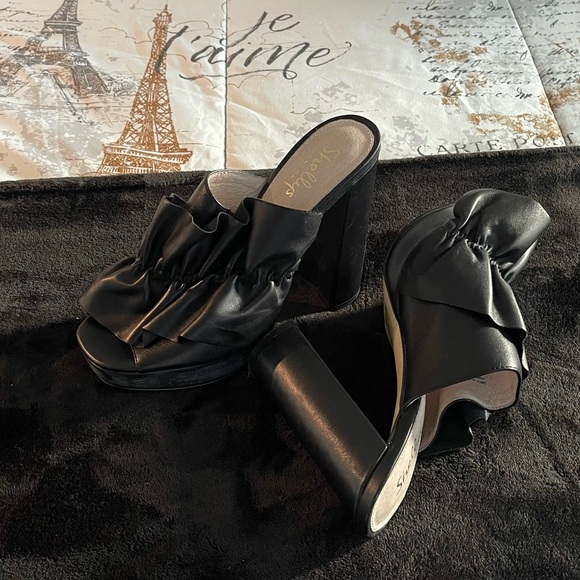 Shellys London Black Ruffled Heels - Picture 7 of 7